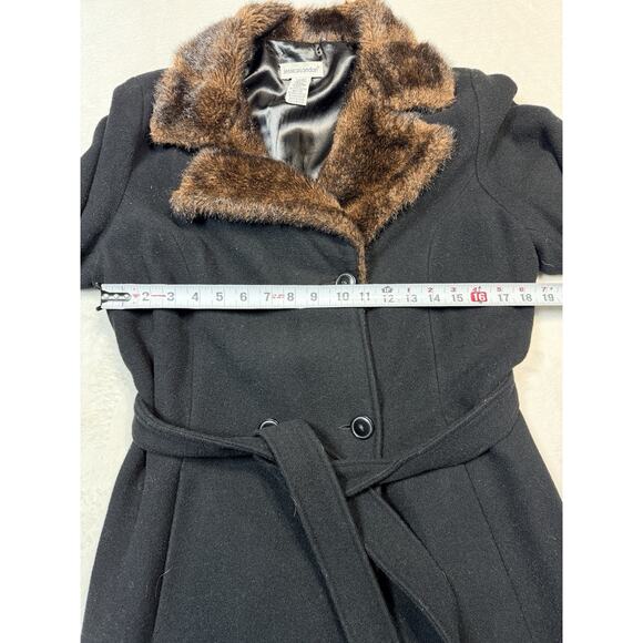 Jessica London Vintage Wool Blend Coat Faux Fur Collar Cuffs Belted Black Medium - Picture 5 of 12